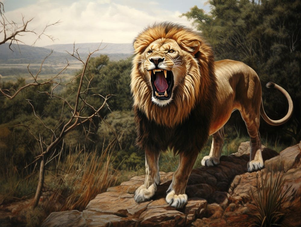 African Lion Roaring Realism Painting 3