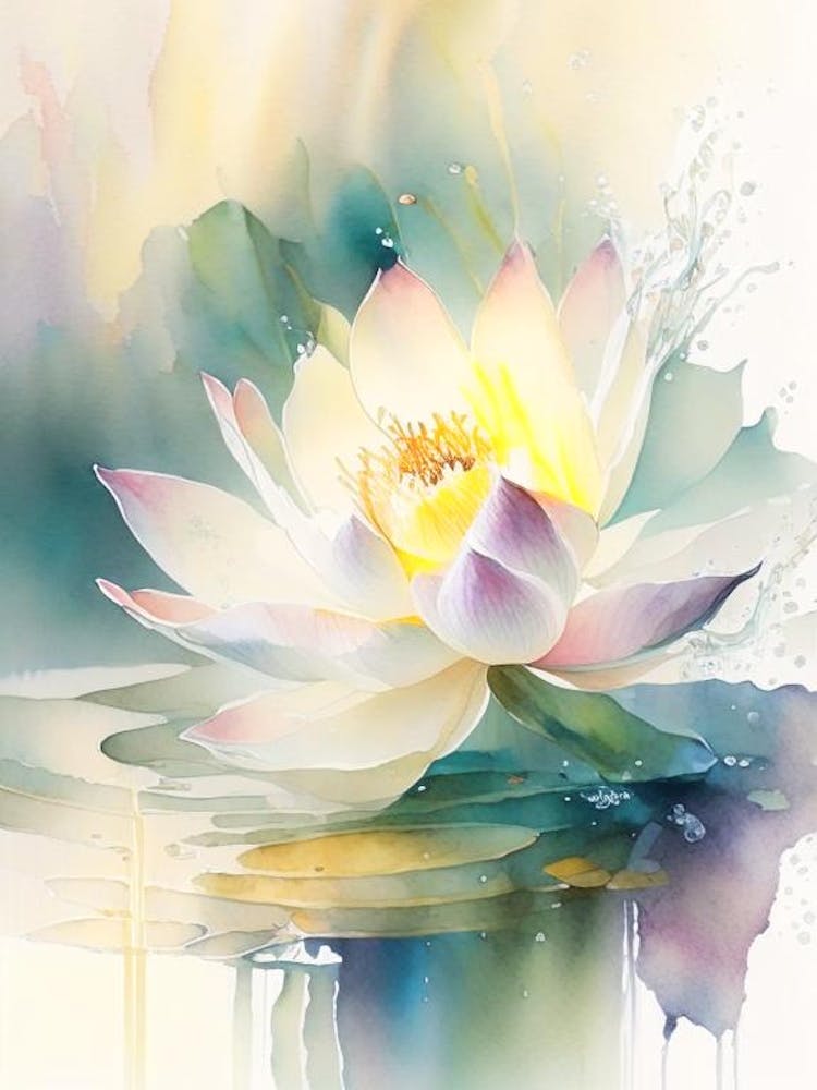 Blooming Lotus Flower In Lake Storybook Watercolour 4