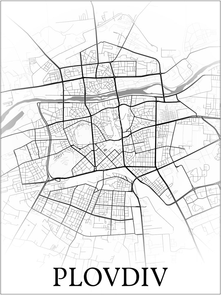 Plowdiw, Bulgarien, Stadtplan, Schwarz-Weiß-Verblassungsdesign