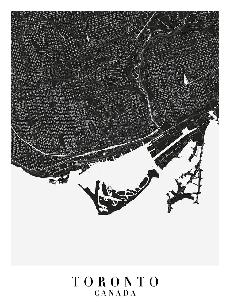 Toronto Canada Minimal Black Mono Street Map