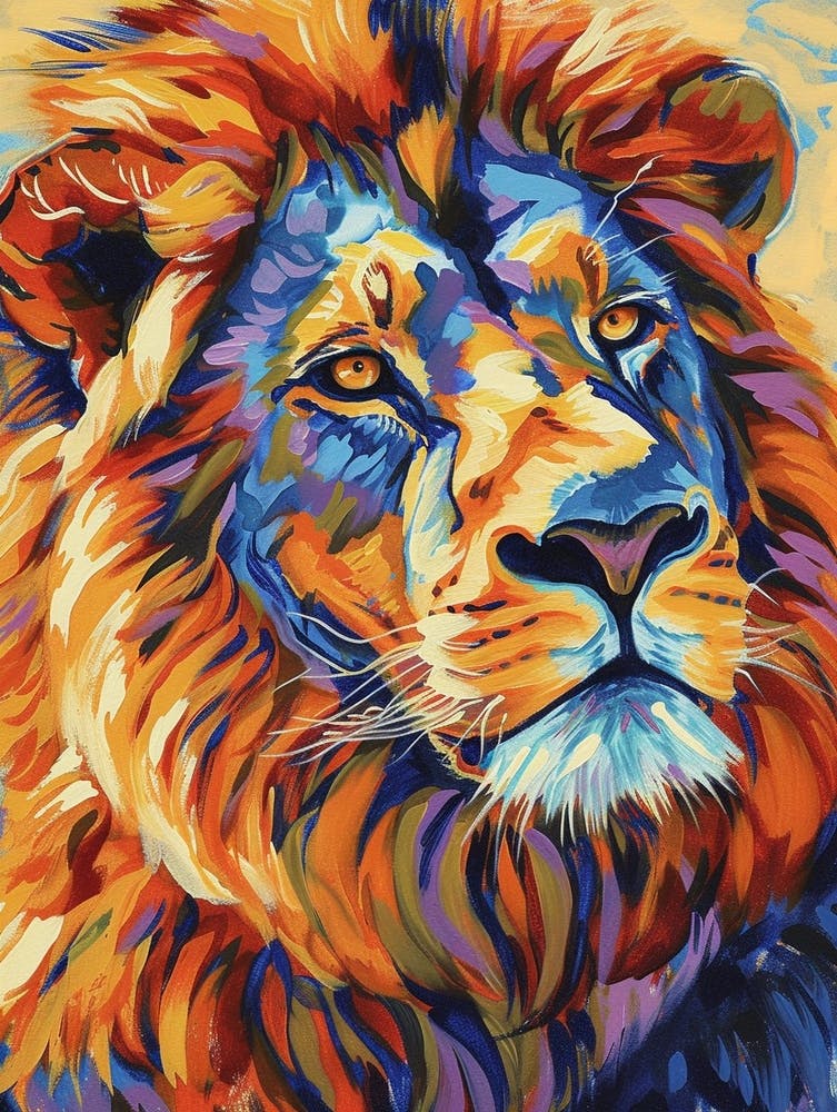Transvaal Lion Portrait Close Up Fauvist Painting 4