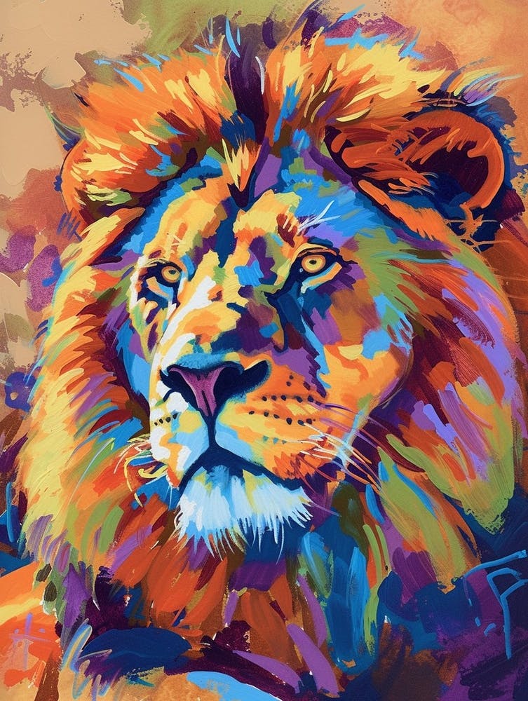 Southwest African Lion Symbolic Imagery Fauvist Painting 4