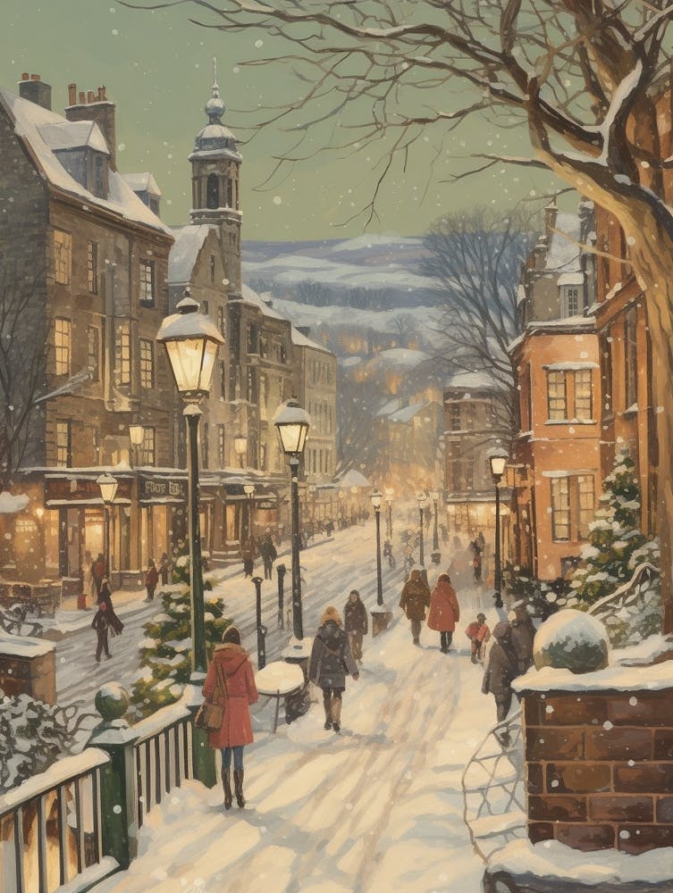 Vintage Winter Illustration Edinburgh Scotland 2