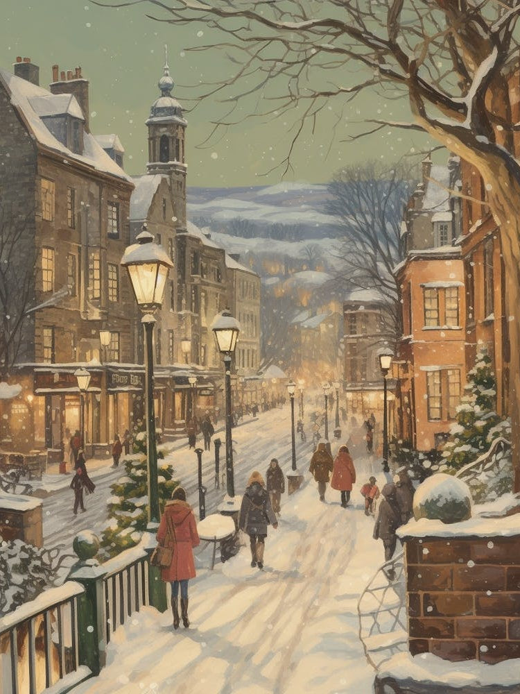 Vintage Winter Illustration Edinburgh Scotland 2
