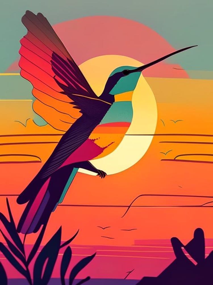 Hummingbird At Sunset Bold Graphic