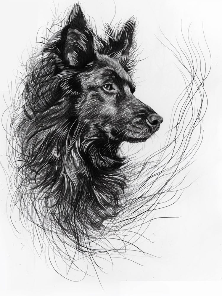 Belgian Sheepdog Line Sketch 2