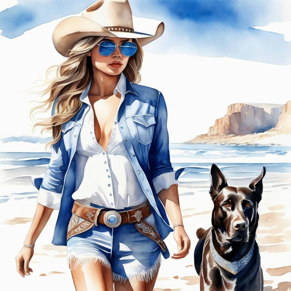 Küsten-Cowgirl am Strand mit Hund 2
