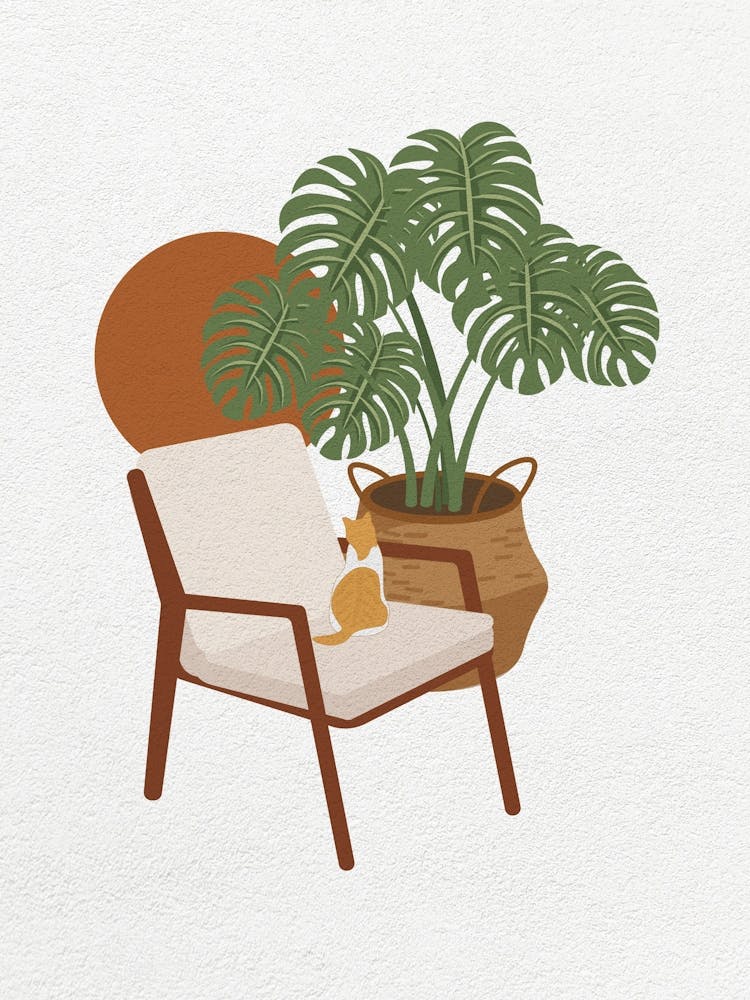 Minimal art of a cat on a chair