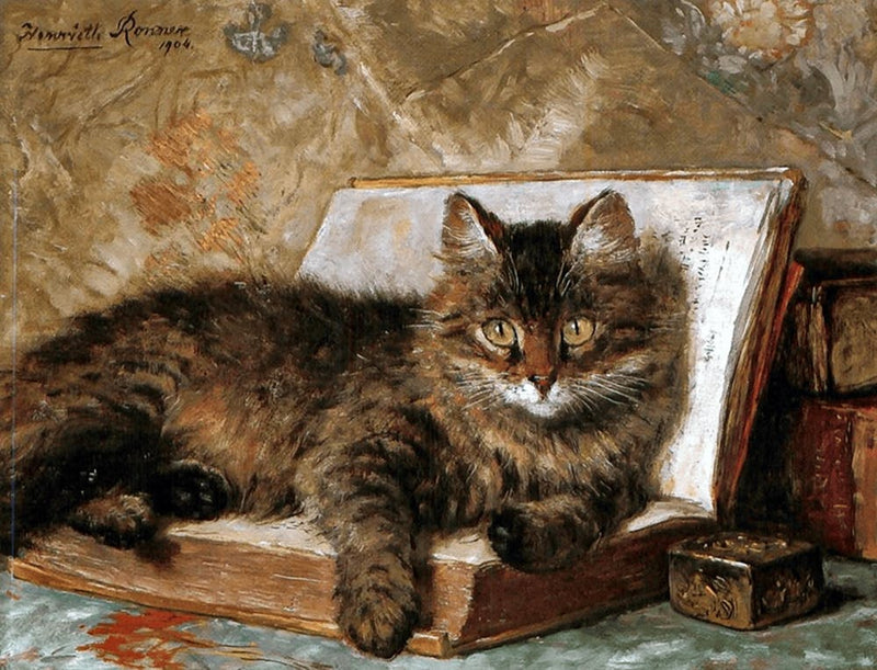 The Wise Cat 1886 by Henriette Ronner-Knip (Dutch, 1857-1906) | Famous Fluffy Tabby Cat Antique Art