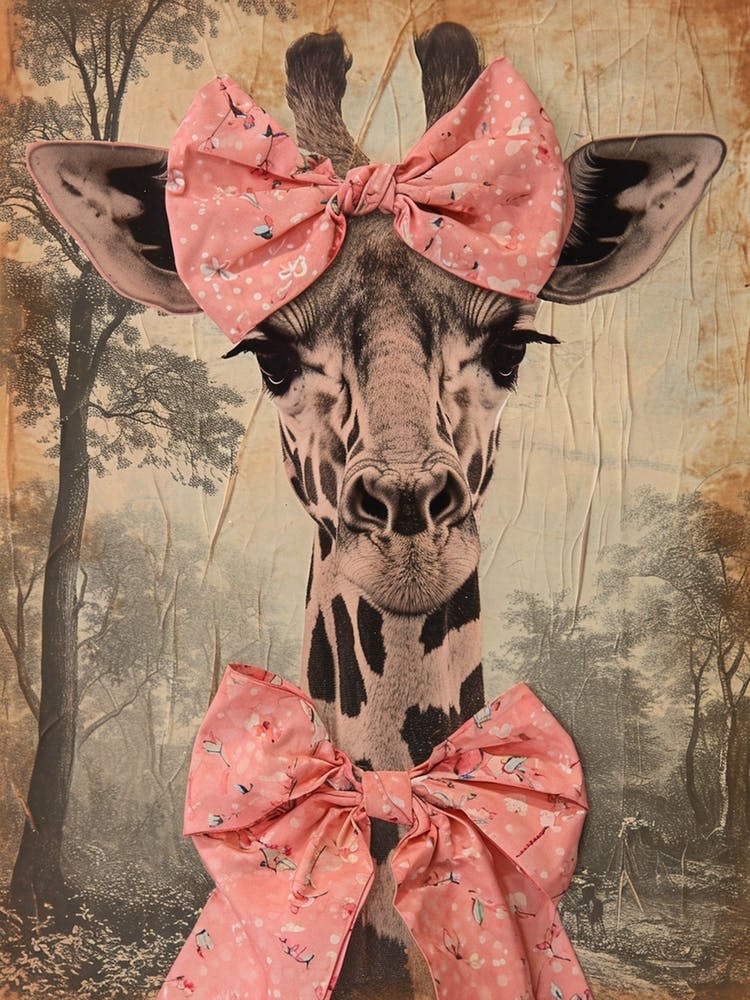 Giraffe With Bow Kitsch Collage 4