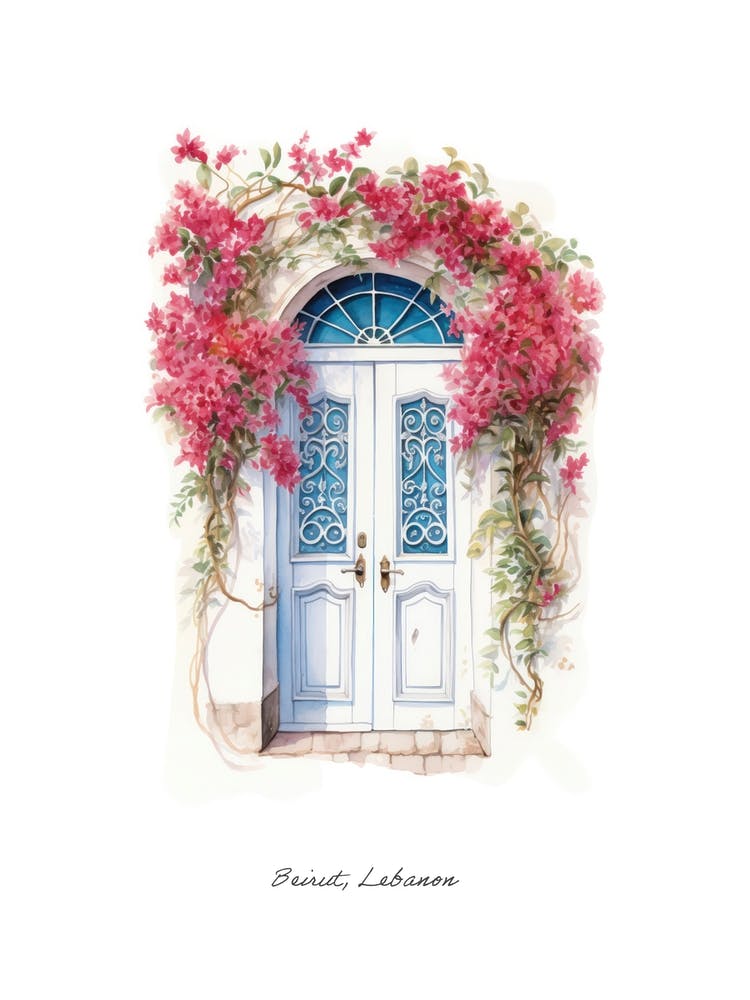Beirut, Lebanon   Mediterranean Doors Watercolour Painting 1 Poster