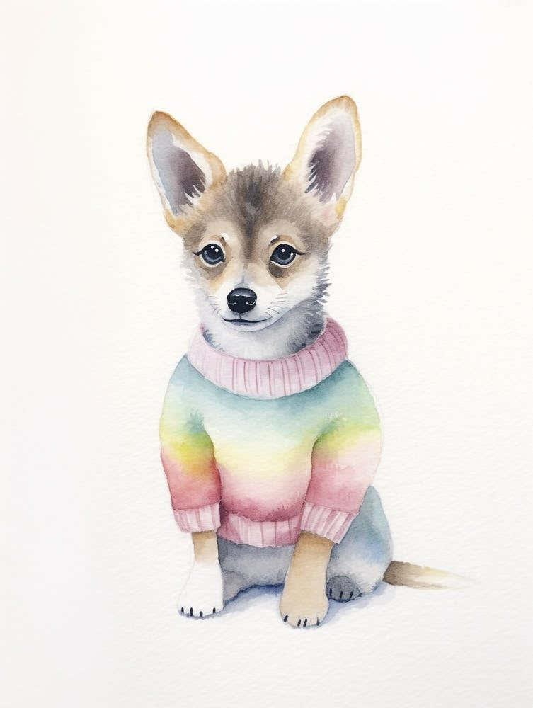 Baby Animal Watercolour Wolf 1