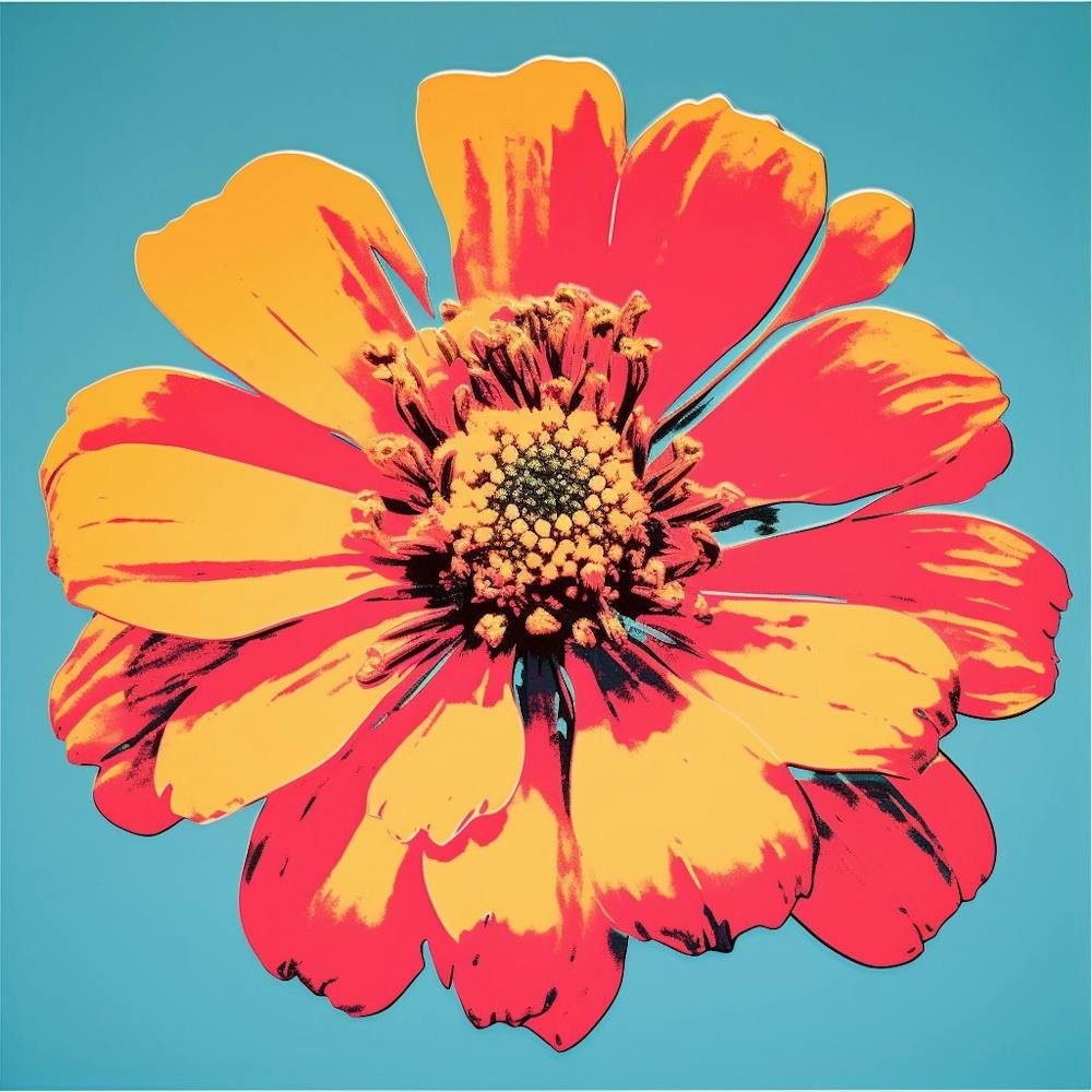 Andy Warhol Style Pop Art Flowers Zinnia 4 Square