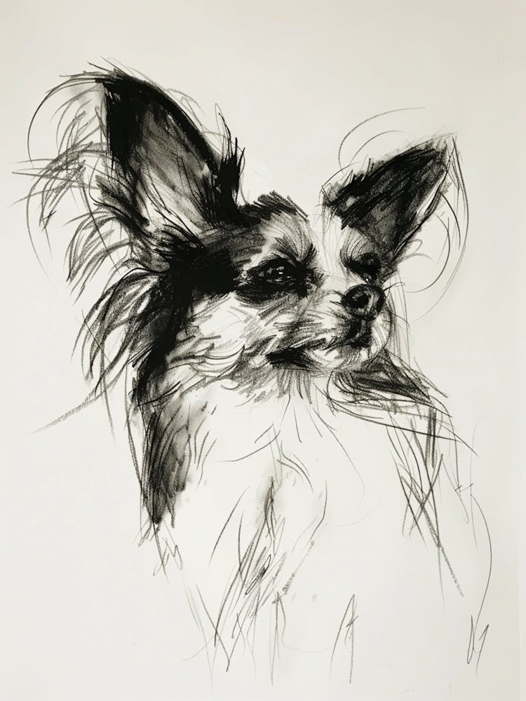 Papillon Dog Kohlezeichnung 1