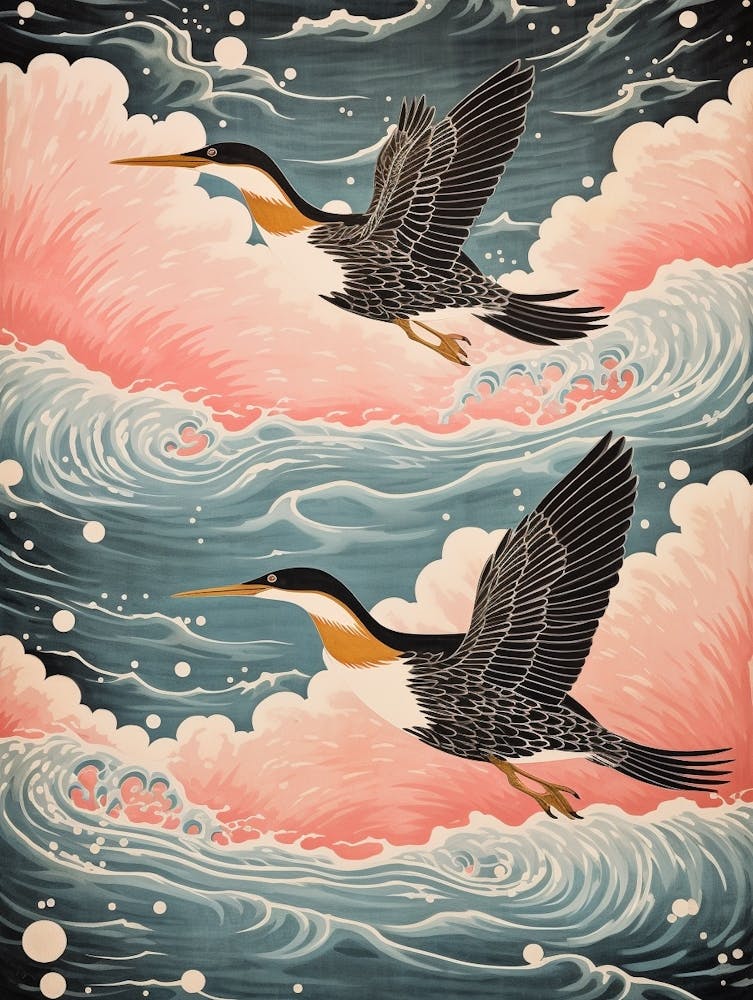 Vintage Japanisch inspirierter Vogeldruck Kormoran