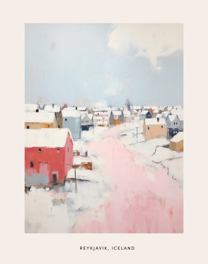 Dreamy Winter Painting Poster Reykjavik Iceland 3