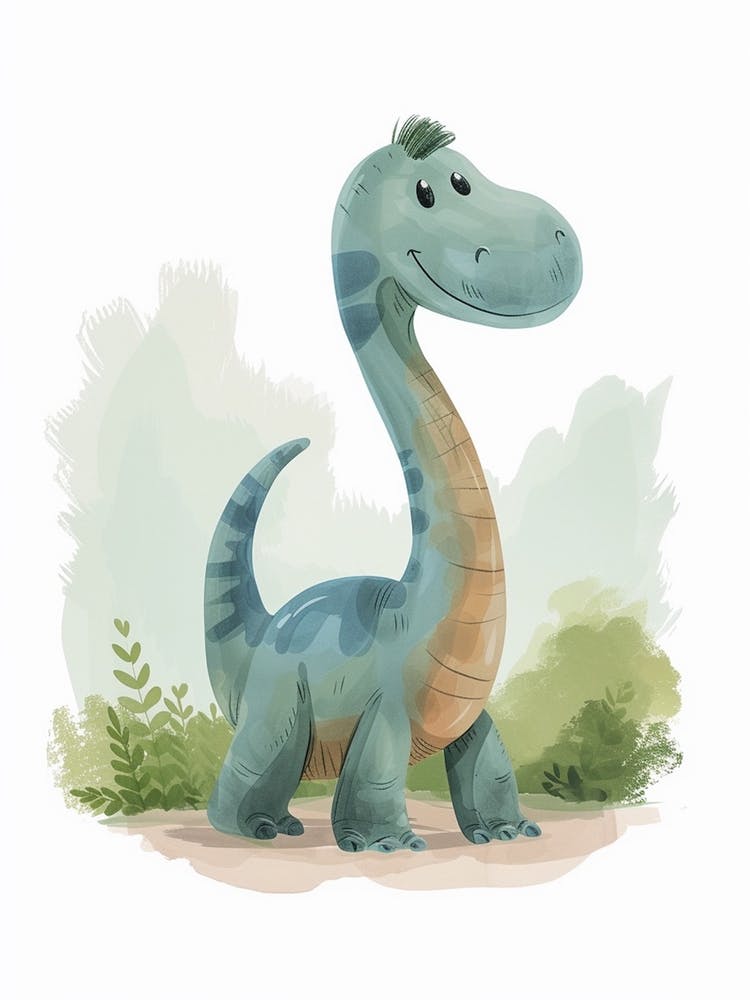 Cute Cartoon Acrocanthosaurus Dinosaur Watercolour 1