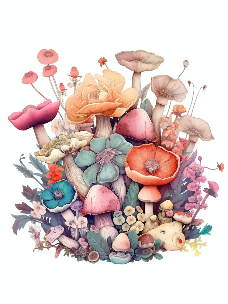Mushrooms and Flowers