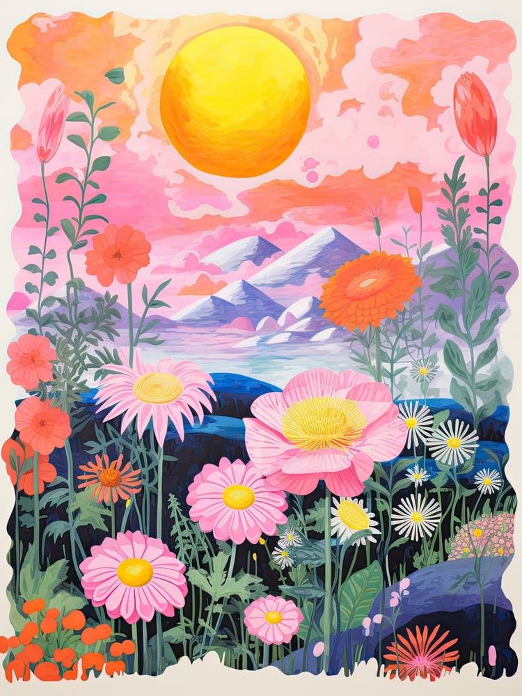 Abstract Landscape Risograph Style Botanical