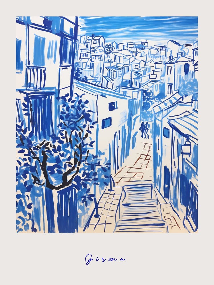 Girona Spain 2 Mediterranean Blue Drawing Poster