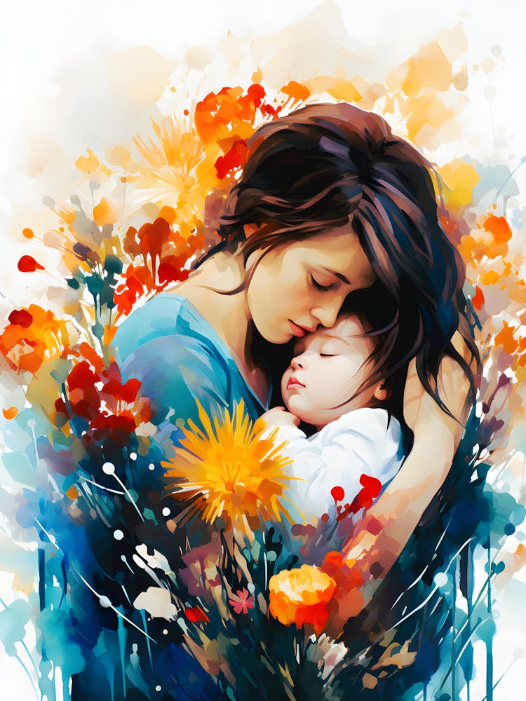Bond of Love: Heartwarming Illustration of Mother and Child