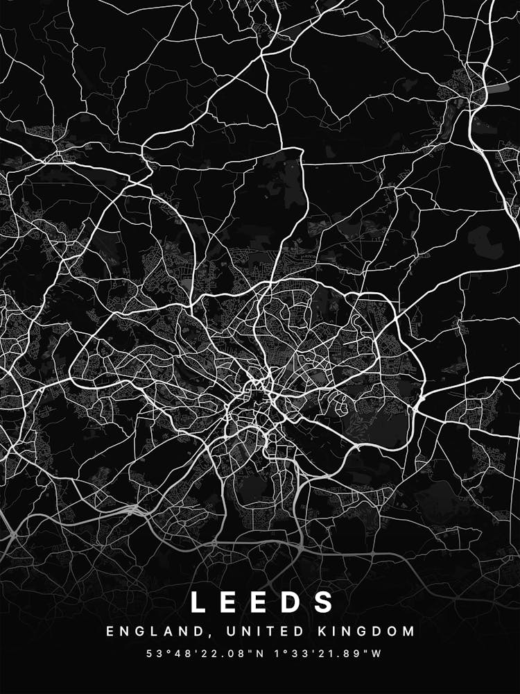 Leeds England Black Map