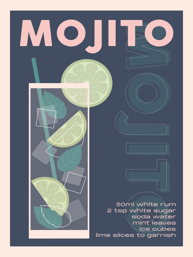Navy And Pink Mojito Cocktail