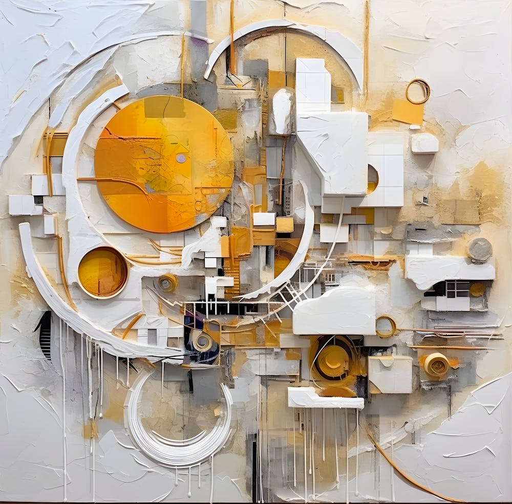 Golden Harmony – Modern Abstract Geometric Relief In White & Gold