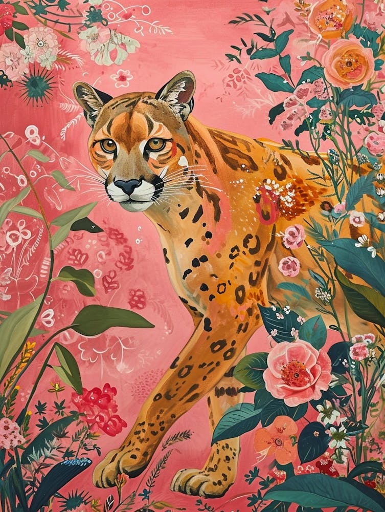 Floral Animal Painting Cougar 4