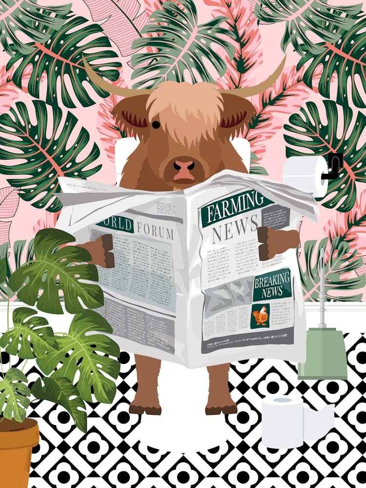 Highland Cow On Toilet Bathroom