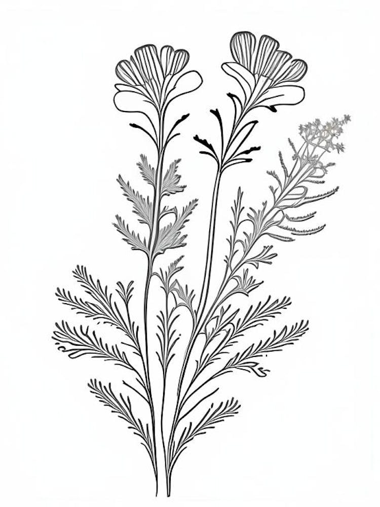 Costmary Herb William Morris Inspired Line Drawing 2