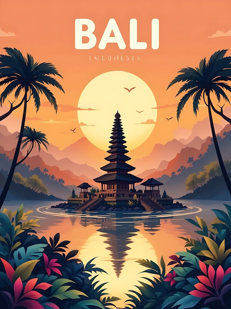 Bali Indonésie - Affiche de voyage vintage