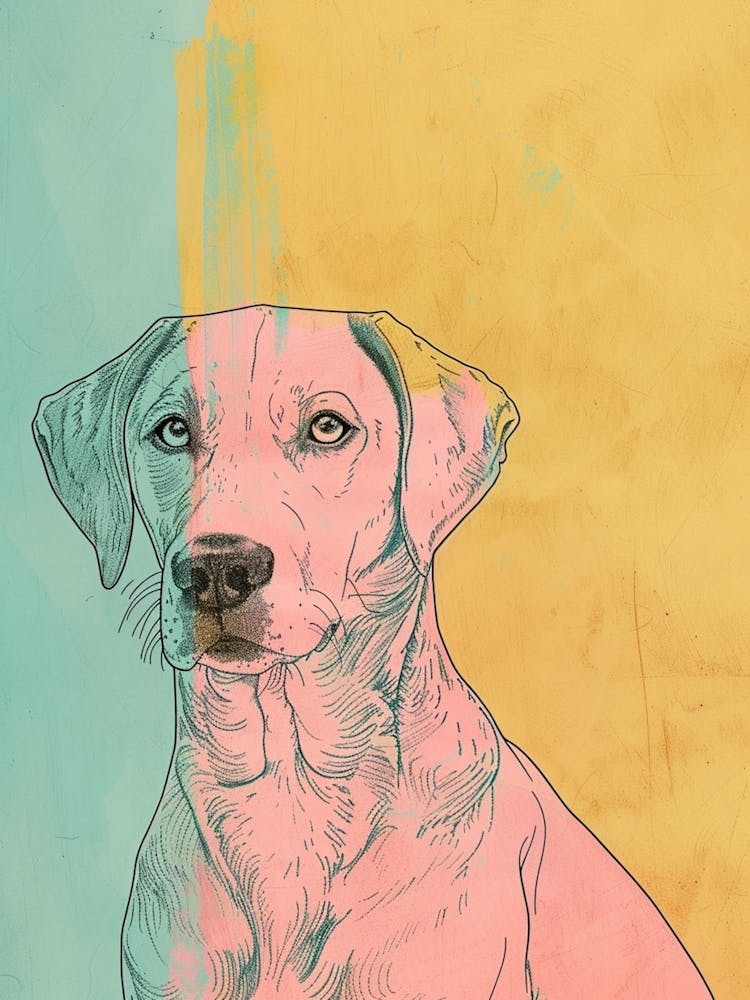 Labrador Dog Teal & Mustard Line Drawing