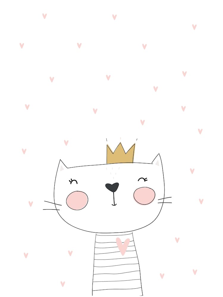 Scandi Cute White Cat With Hearts