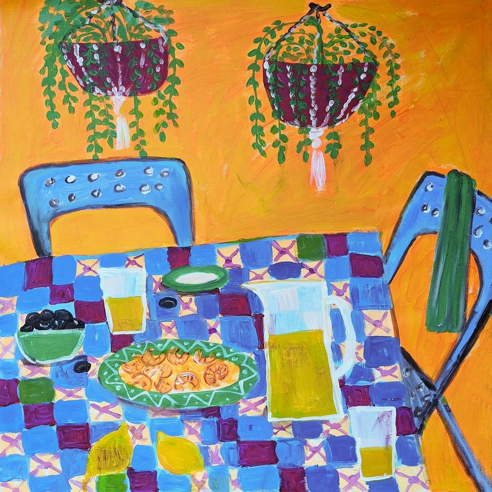 Still life of the table on a yellow-brown background