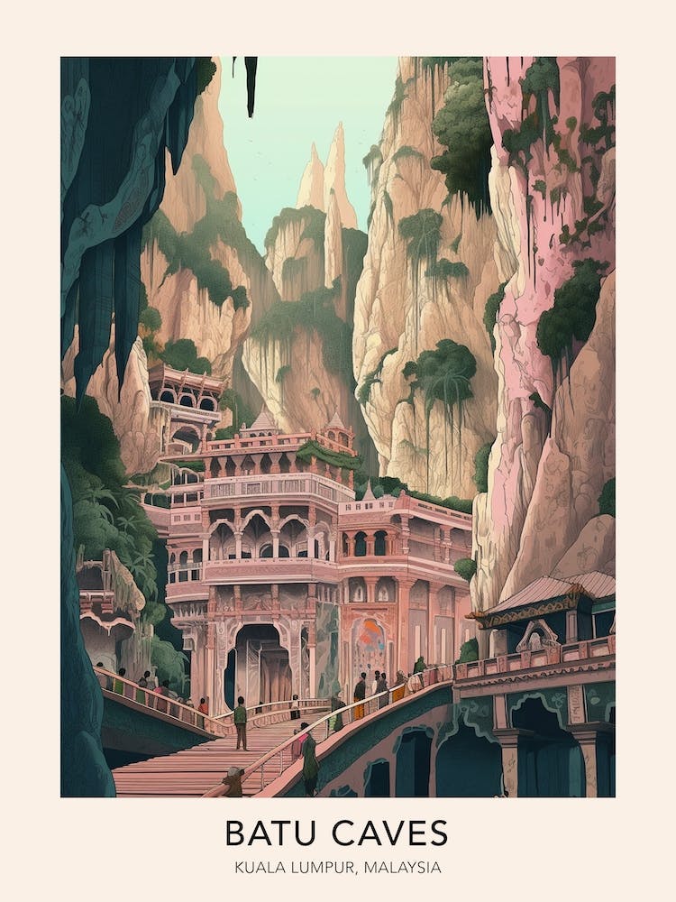 Les Grottes de Batu Kuala Lumpur Malaisie Affiche de voyage