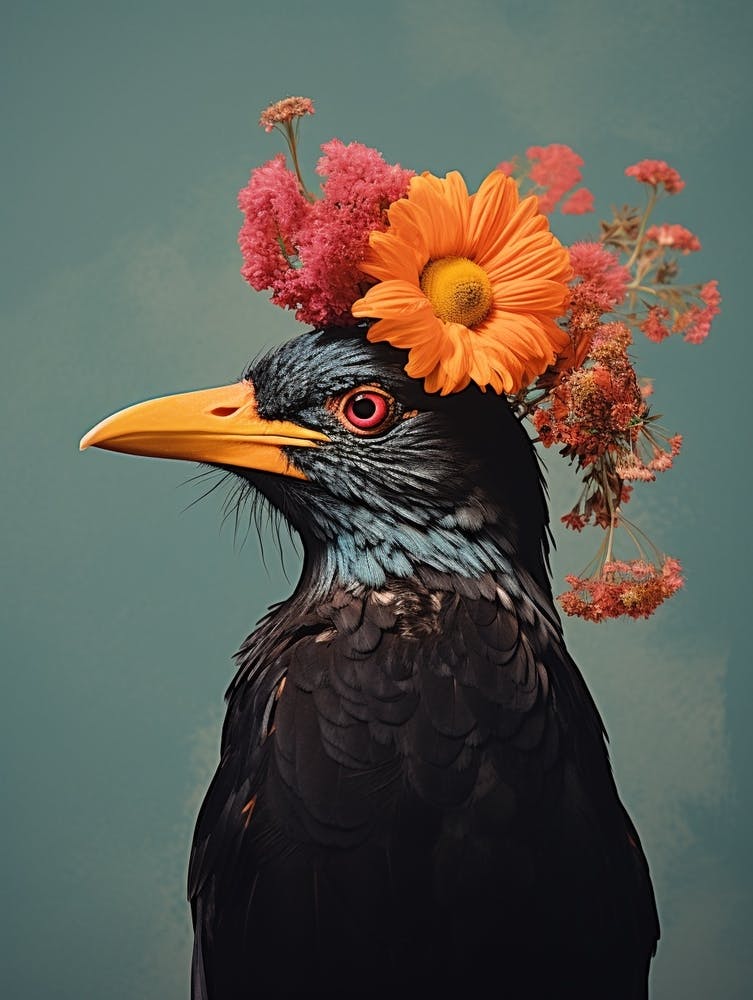 Bird With A Flower Crown Blackbird 2