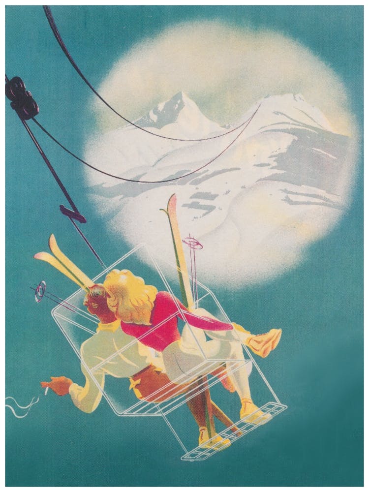 Ski Lift Romantic Vintage Ski Poster