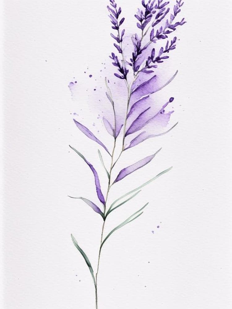 Lavender Leaf Minimalist Watercolour 2