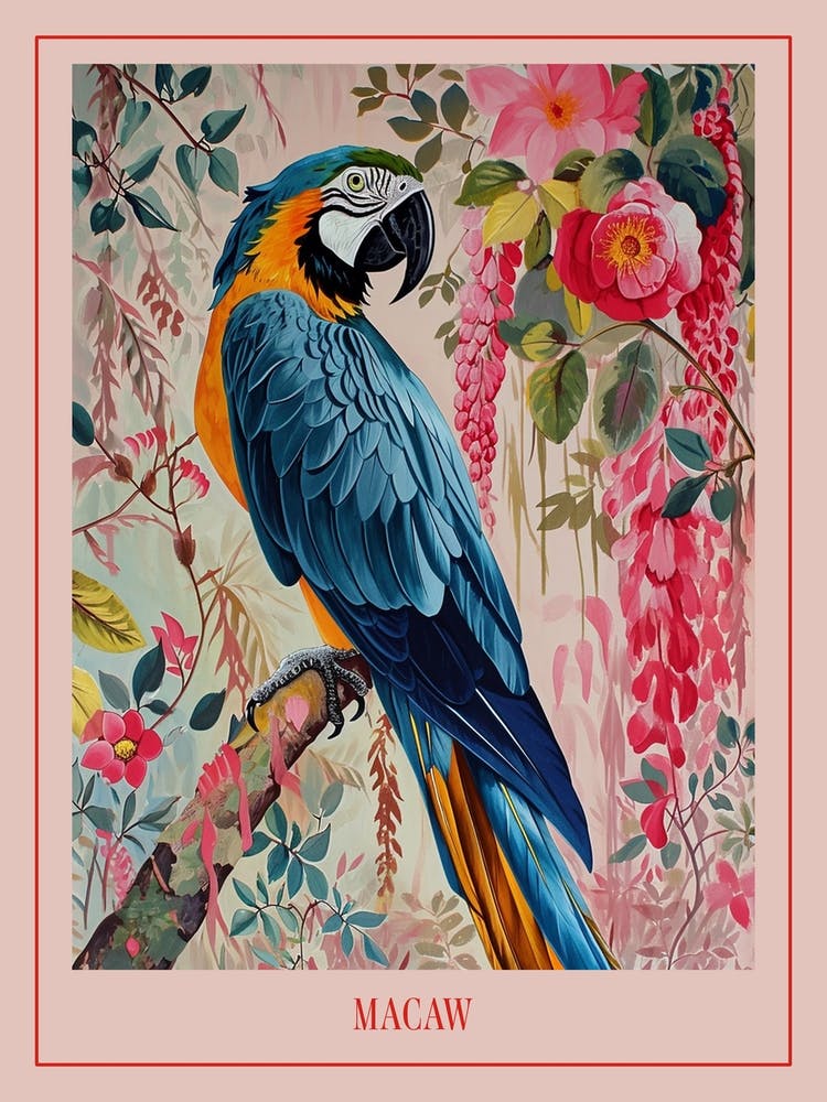 Peinture florale animalière Ara 3 Affiche