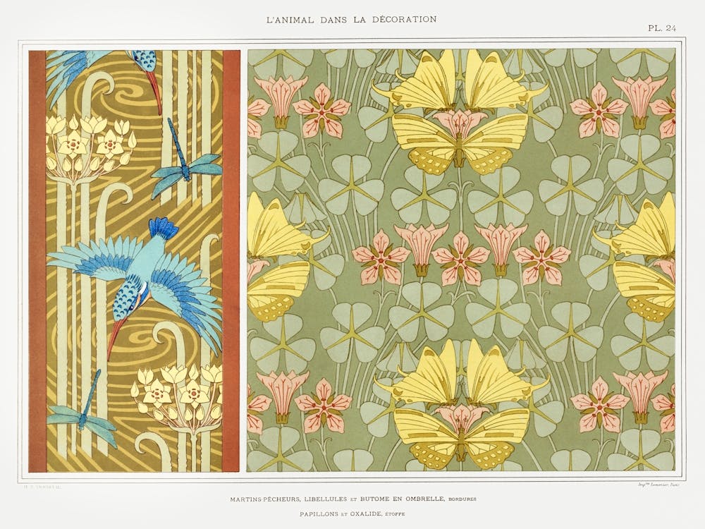 Kingfishers, Dragonflies And Buttercups In Umbrellas