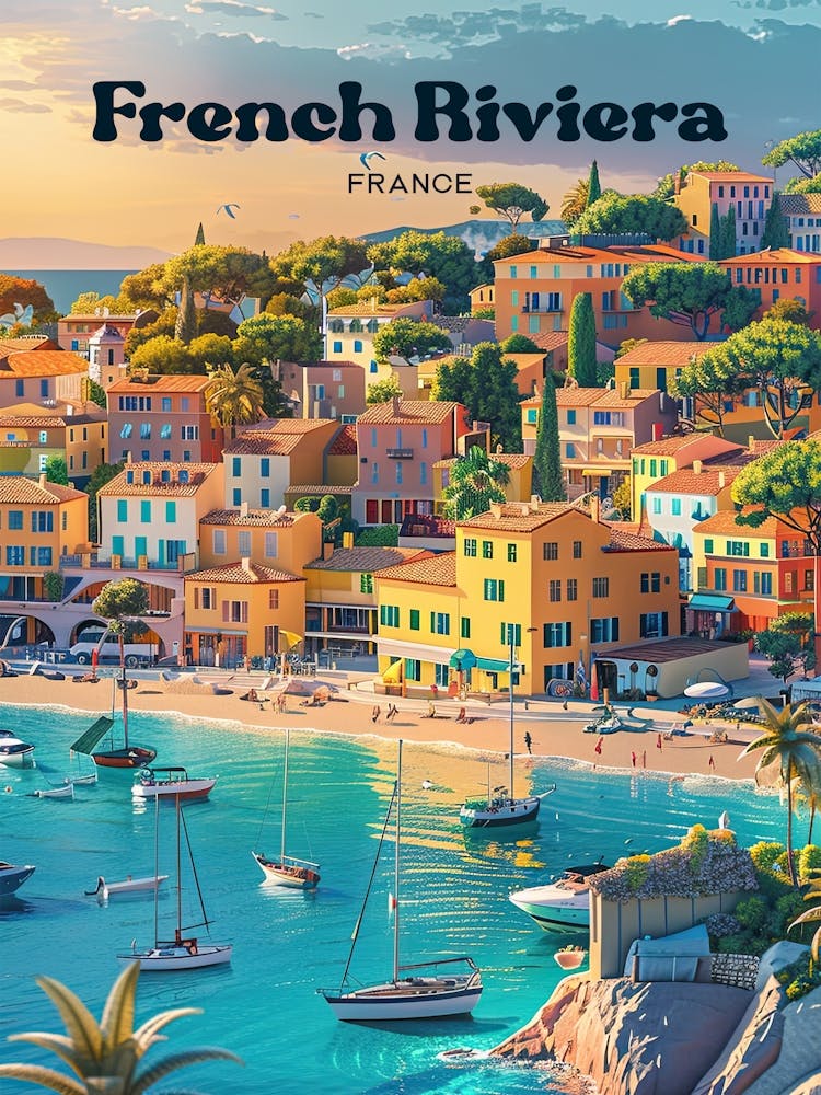 French Riviera Vacation Travel Illustration