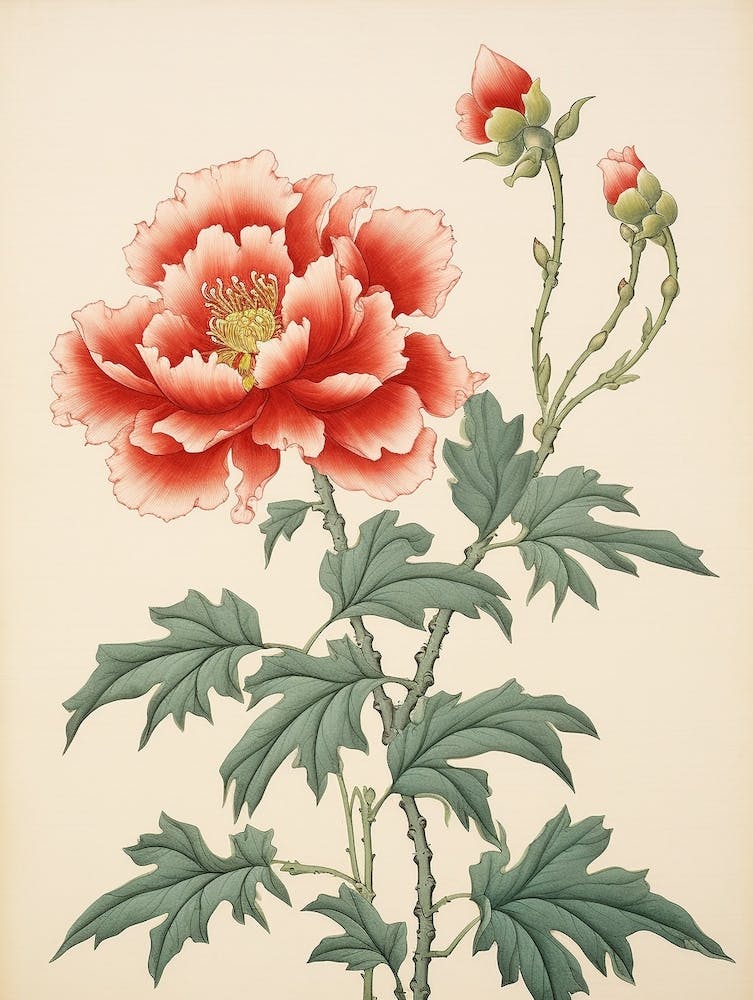 Botan Peony 4 Vintage Japanese Botanical
