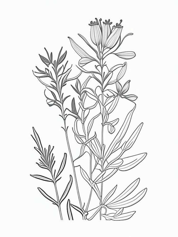 St John S Wort Herb William Morris Inspired Line Drawing 1