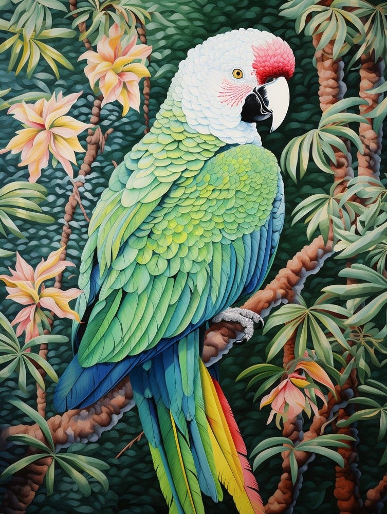 Ohara Koson Inspired Bird Painting Macaw 2