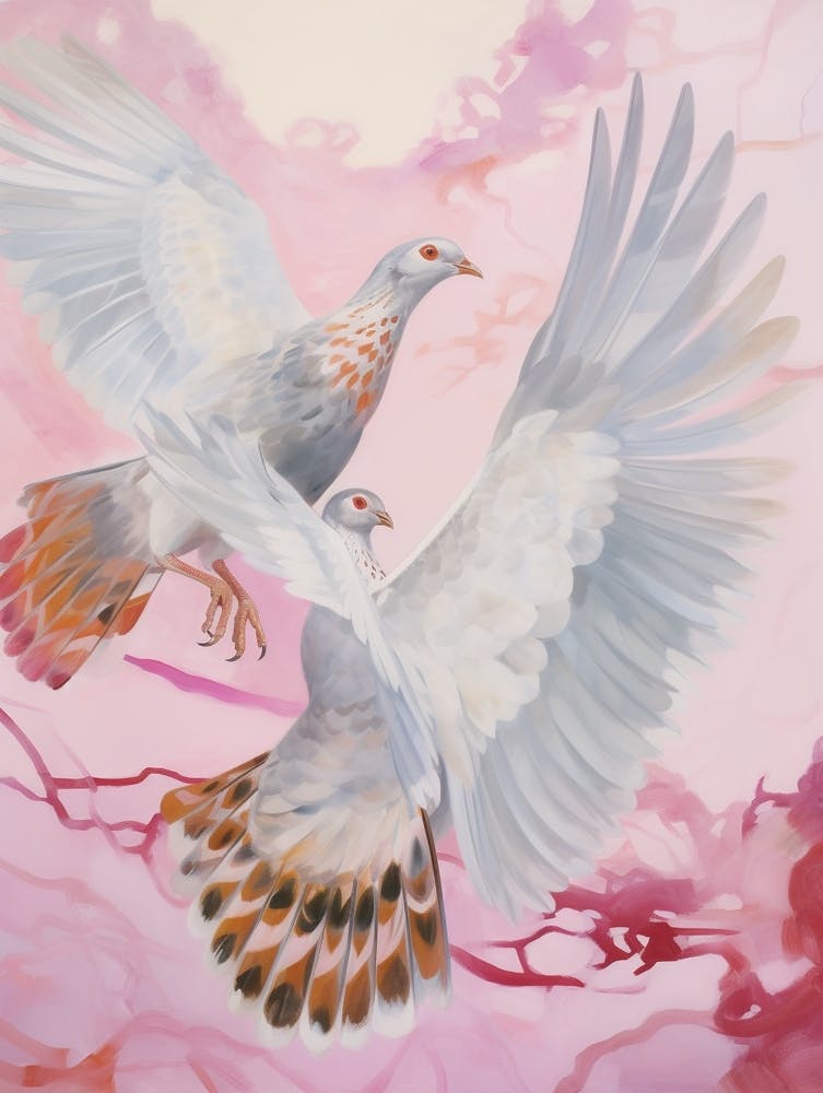 Pink Ethereal Bird Painting Grouse 2