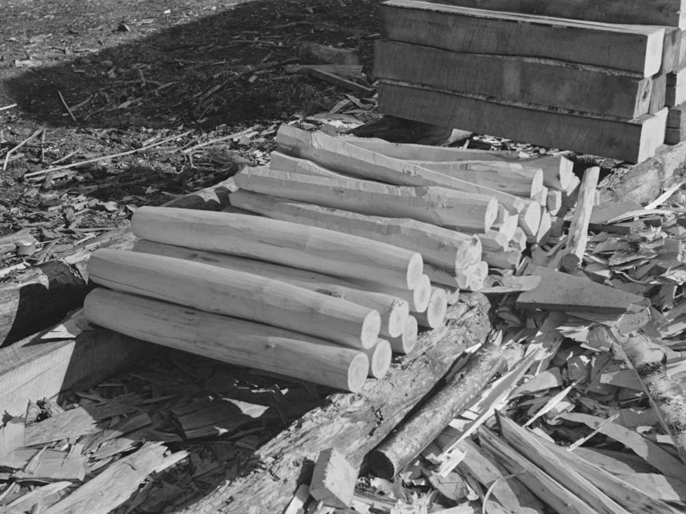Pile Of Stakes Made With Broadaxe At Camp Near Effie, Minnesota By Russell Lee