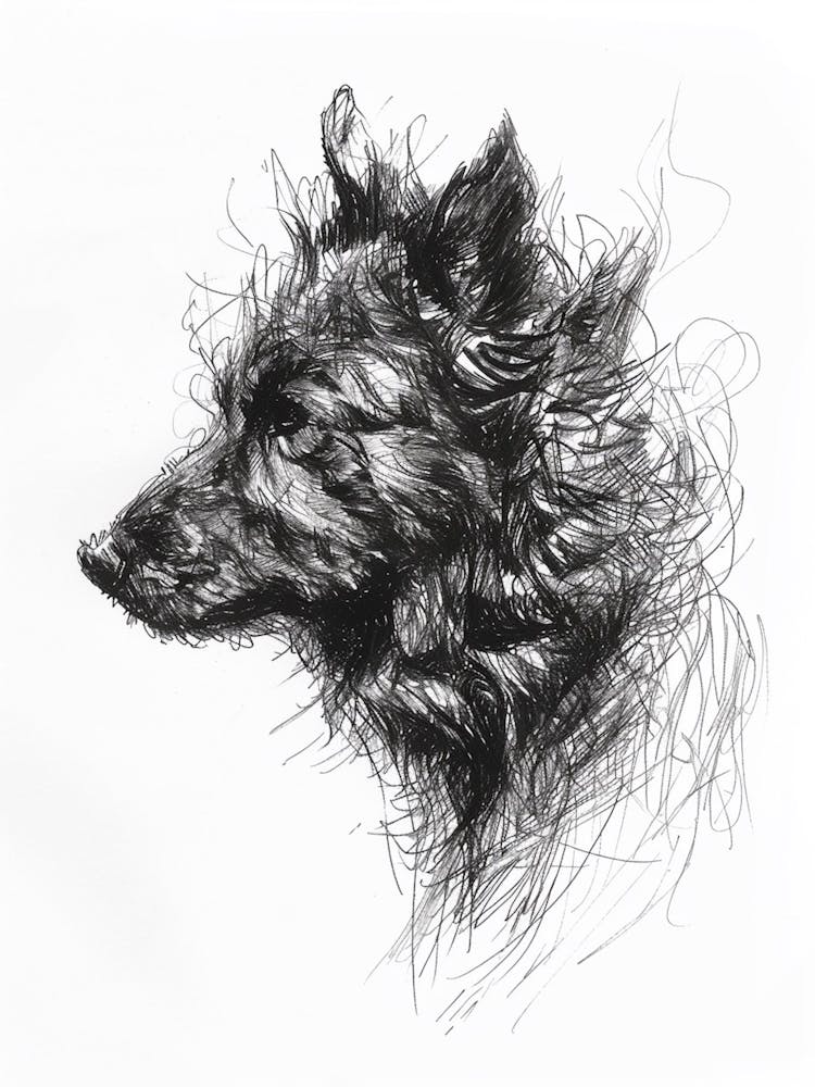 Chien noir à poil long Croquis au trait 1