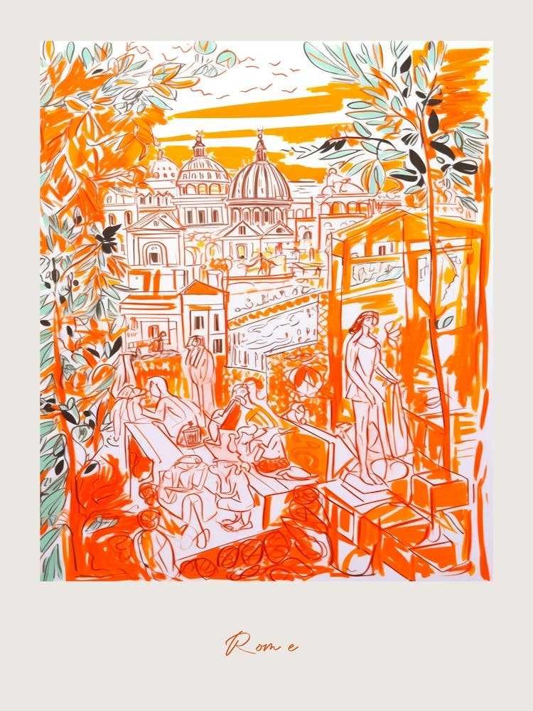 Rome Italy Orange Drawing Poster