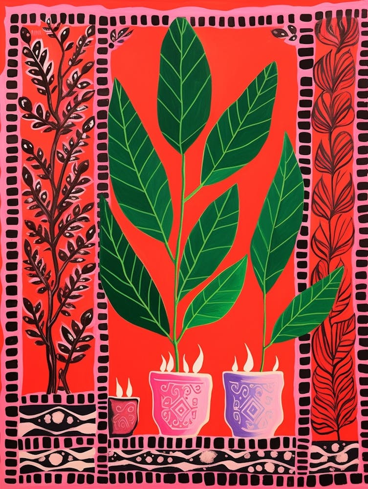 Pink And Red Plant Illustration Zz Plant Zamioculcas 1